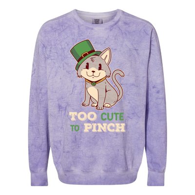 Too Cute To Pinch St Patricks Day Cat Irish Kitten Ireland Meaningful Gift Colorblast Crewneck Sweatshirt