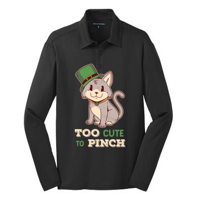 Too Cute To Pinch St Patricks Day Cat Irish Kitten Ireland Meaningful Gift Silk Touch Performance Long Sleeve Polo