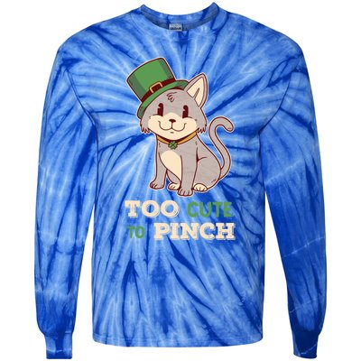 Too Cute To Pinch St Patricks Day Cat Irish Kitten Ireland Meaningful Gift Tie-Dye Long Sleeve Shirt