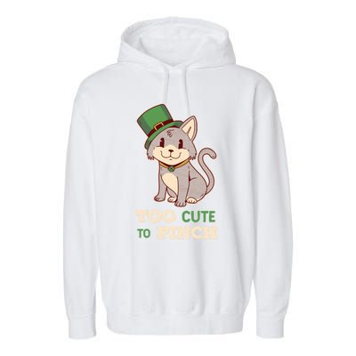 Too Cute To Pinch St Patricks Day Cat Irish Kitten Ireland Meaningful Gift Garment-Dyed Fleece Hoodie