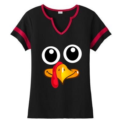 Thanksgiving Cute Turkey Face Ladies Halftime Notch Neck Tee