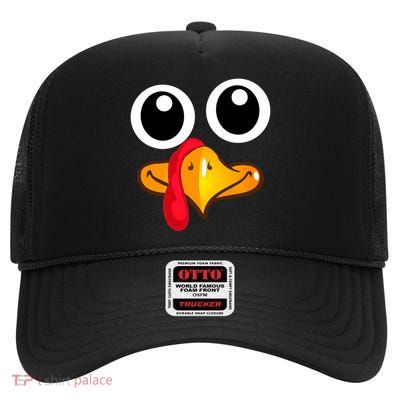 Thanksgiving Cute Turkey Face High Crown Mesh Back Trucker Hat