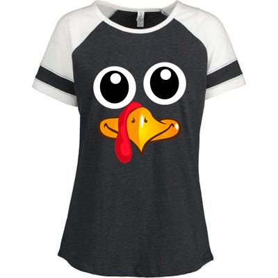 Thanksgiving Cute Turkey Face Enza Ladies Jersey Colorblock Tee