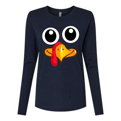 Thanksgiving Cute Turkey Face Womens Cotton Relaxed Long Sleeve T-Shirt