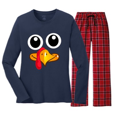 Thanksgiving Cute Turkey Face Women's Long Sleeve Flannel Pajama Set 