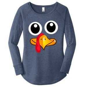 Thanksgiving Cute Turkey Face Women's Perfect Tri Tunic Long Sleeve Shirt