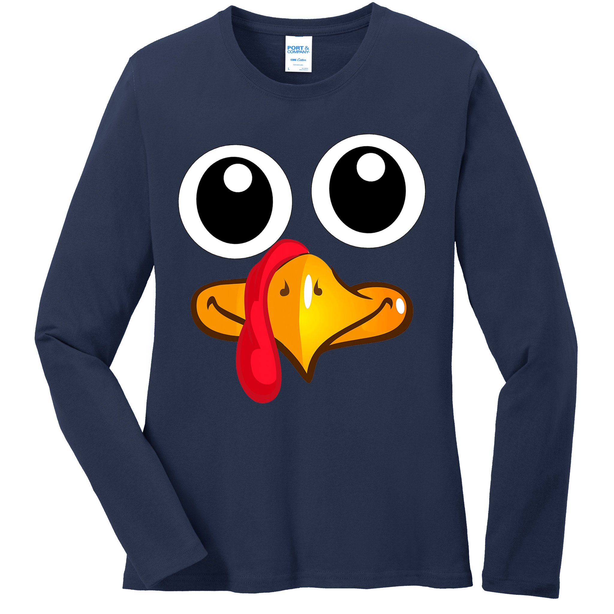 Thanksgiving Cute Turkey Face Ladies Long Sleeve Shirt