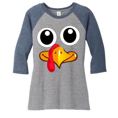 Thanksgiving Cute Turkey Face Women's Tri-Blend 3/4-Sleeve Raglan Shirt