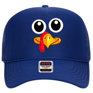 Thanksgiving Cute Turkey Face High Crown Mesh Back Trucker Hat