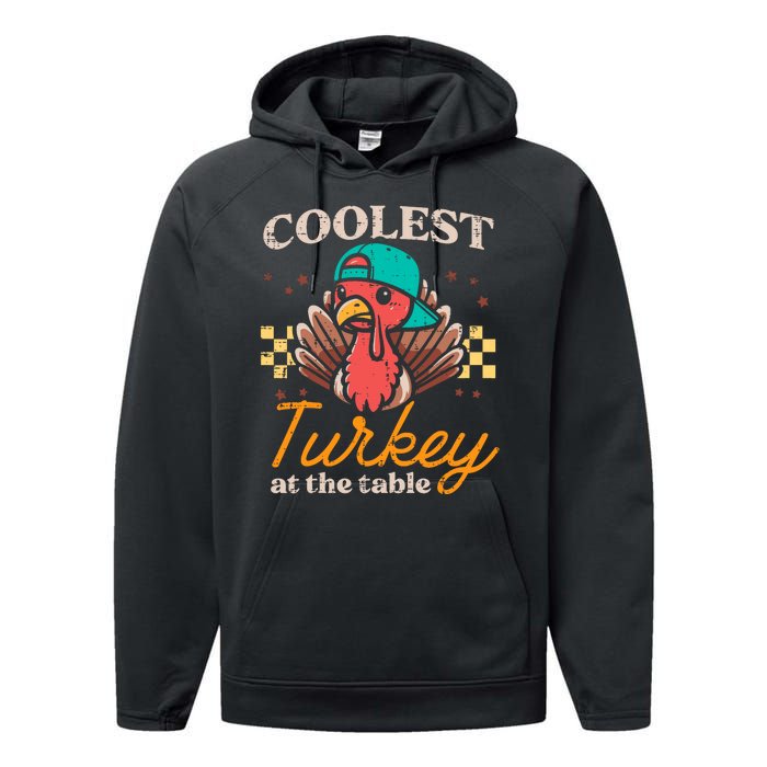 Thanksgiving Coolest Turkey At Table Performance Fleece Hoodie