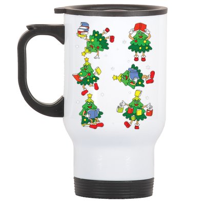 Teacher Christmas Tree Read Books Funny Xmas Librarian Stainless Steel Travel Mug