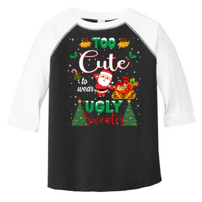 Too Cute To Wear Ugly Sweaters Christmas Toddler Fine Jersey T-Shirt