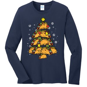 Taco Christmas Tree Xmas Mexican Food Ladies Long Sleeve Shirt