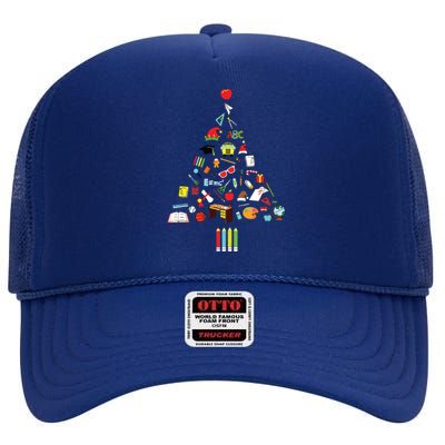 Teacher Christmas Tree High Crown Mesh Back Trucker Hat