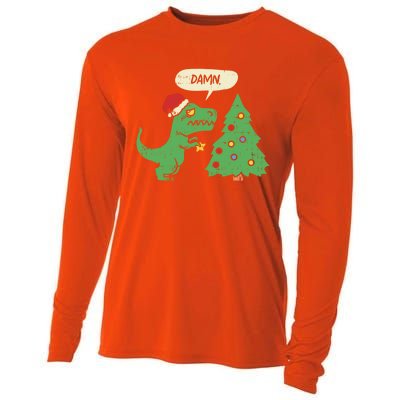 Trex Christmas Tree Damn Funny Dinosaur Gift Cooling Performance Long Sleeve Crew