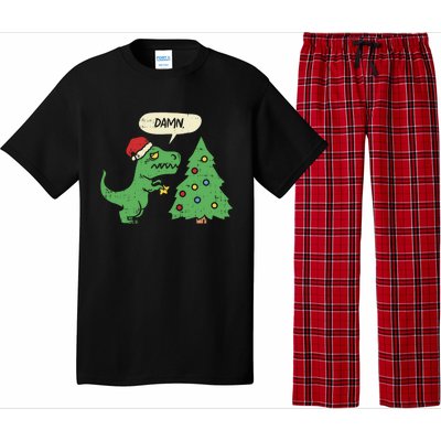 Trex Christmas Tree Damn Funny Dinosaur Gift Pajama Set