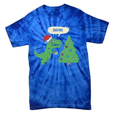 Trex Christmas Tree Damn Funny Dinosaur Gift Tie-Dye T-Shirt