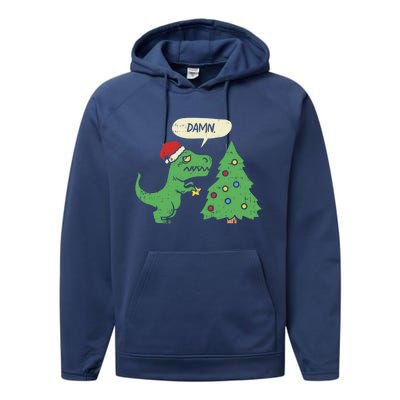 Trex Christmas Tree Damn Funny Dinosaur Gift Performance Fleece Hoodie