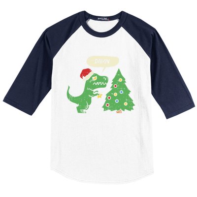 Trex Christmas Tree Damn Funny Dinosaur Gift Baseball Sleeve Shirt