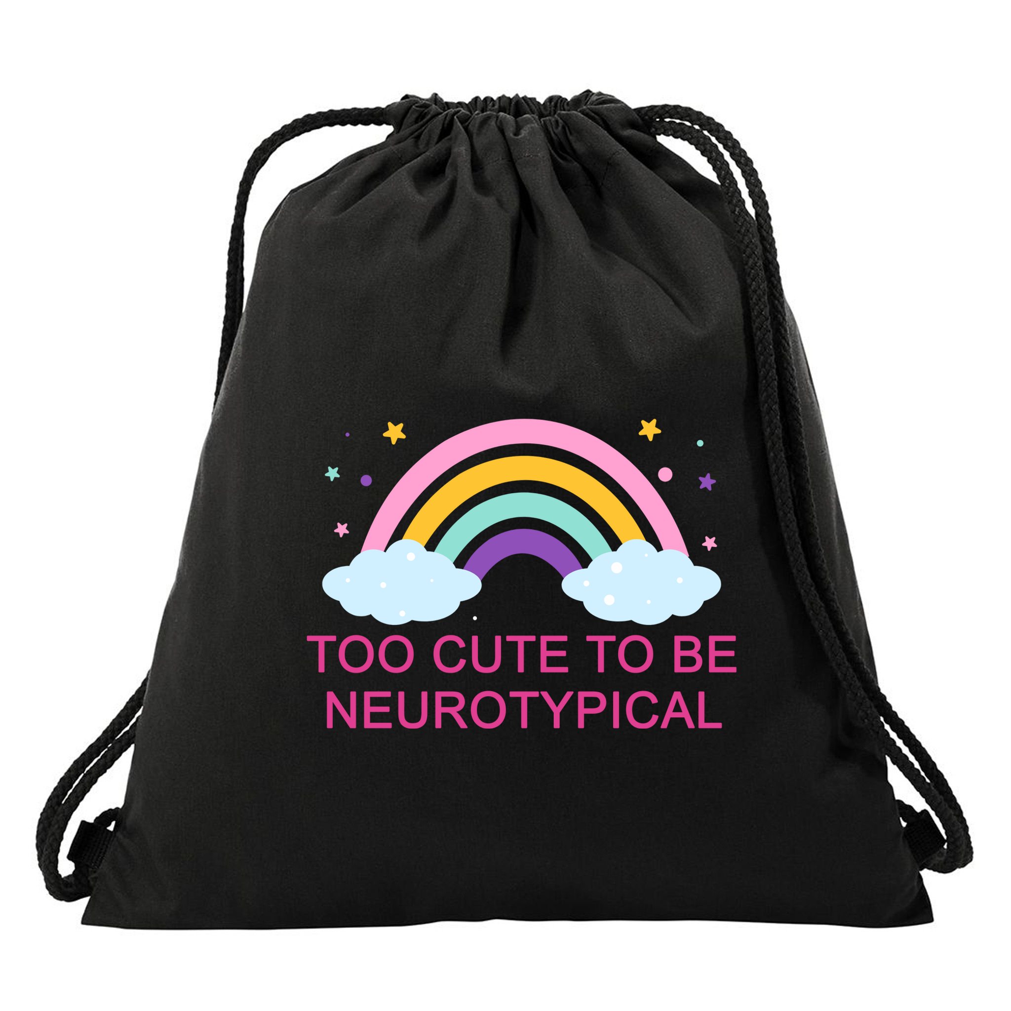 Too Cute To Be Neurotypical Rainbow Drawstring Bag