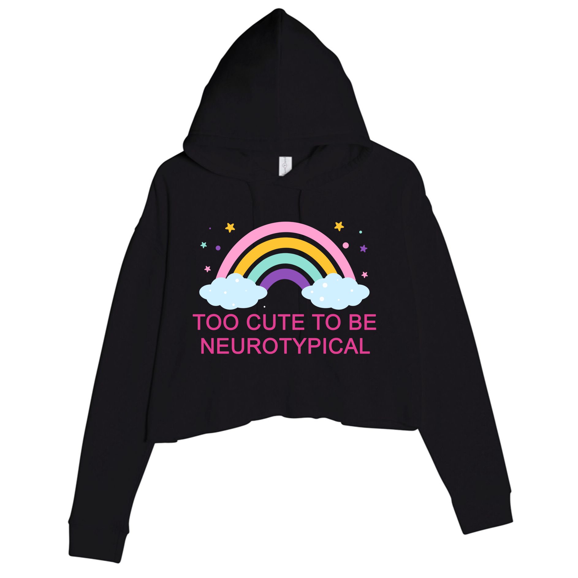 Too Cute To Be Neurotypical Rainbow Crop Fleece Hoodie