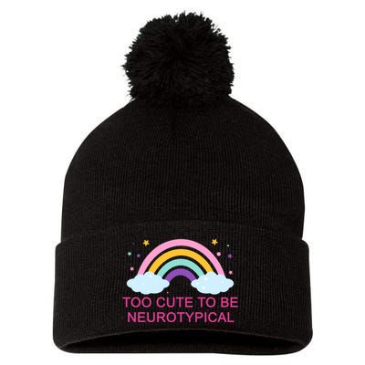 Too Cute To Be Neurotypical Rainbow Pom Pom 12in Knit Beanie