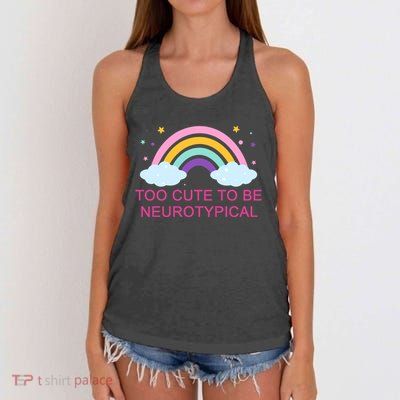 Too Cute To Be Neurotypical Rainbow Women's Knotted Racerback Tank