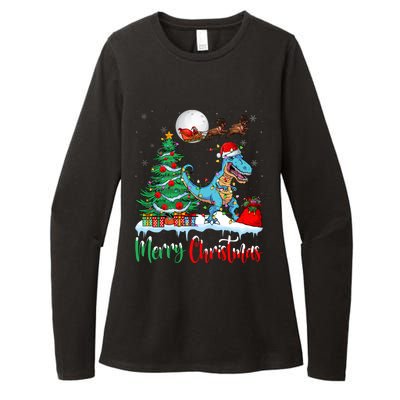 Trex Christmas Tree Lights Santa Hat Merry Christmas Trex Cool Gift Womens CVC Long Sleeve Shirt