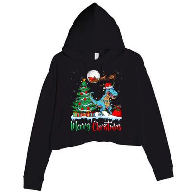 Trex Christmas Tree Lights Santa Hat Merry Christmas Trex Cool Gift Crop Fleece Hoodie