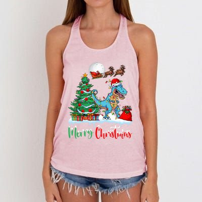 Trex Christmas Tree Lights Santa Hat Merry Christmas Trex Cool Gift Women's Knotted Racerback Tank