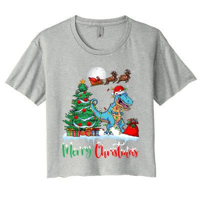 Trex Christmas Tree Lights Santa Hat Merry Christmas Trex Cool Gift Women's Crop Top Tee