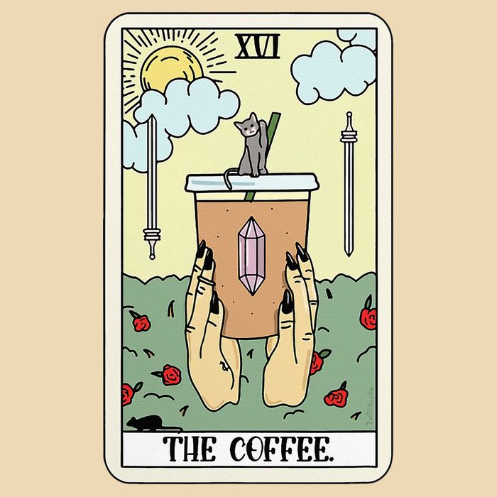 The Coffee Tarot Card Coffee Lover Caffeinated Witchy Hand Drawstring Bag