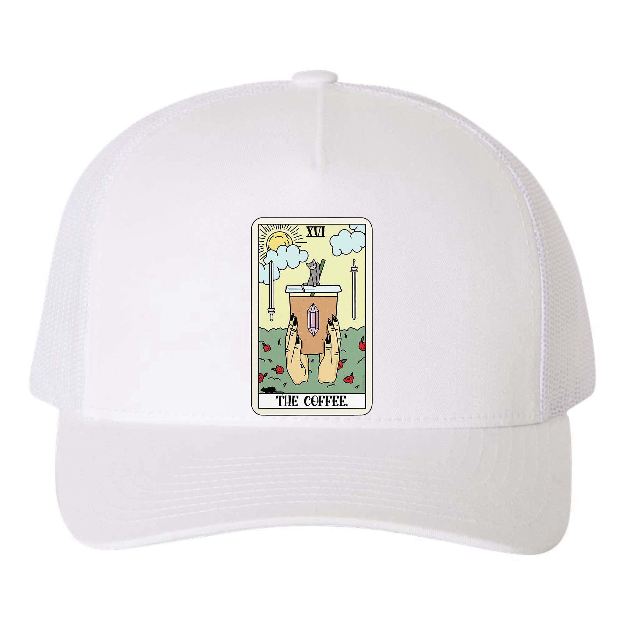The Coffee Tarot Card Coffee Lover Caffeinated Witchy Hand Yupoong Adult 5-Panel Trucker Hat
