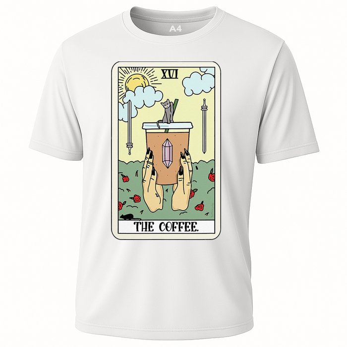 The Coffee Tarot Card Coffee Lover Caffeinated Witchy Hand Cooling Performance Crew T-Shirt
