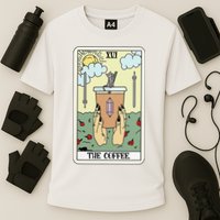 The Coffee Tarot Card Coffee Lover Caffeinated Witchy Hand Cooling Performance Crew T-Shirt