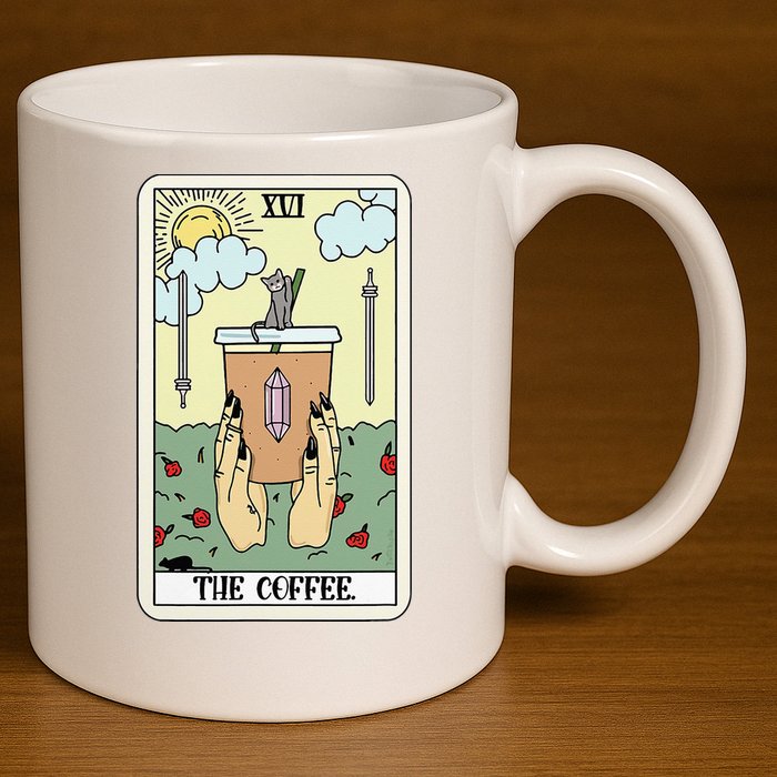 The Coffee Tarot Card Coffee Lover Caffeinated Witchy Hand 11oz C Handle Ceramic Mug