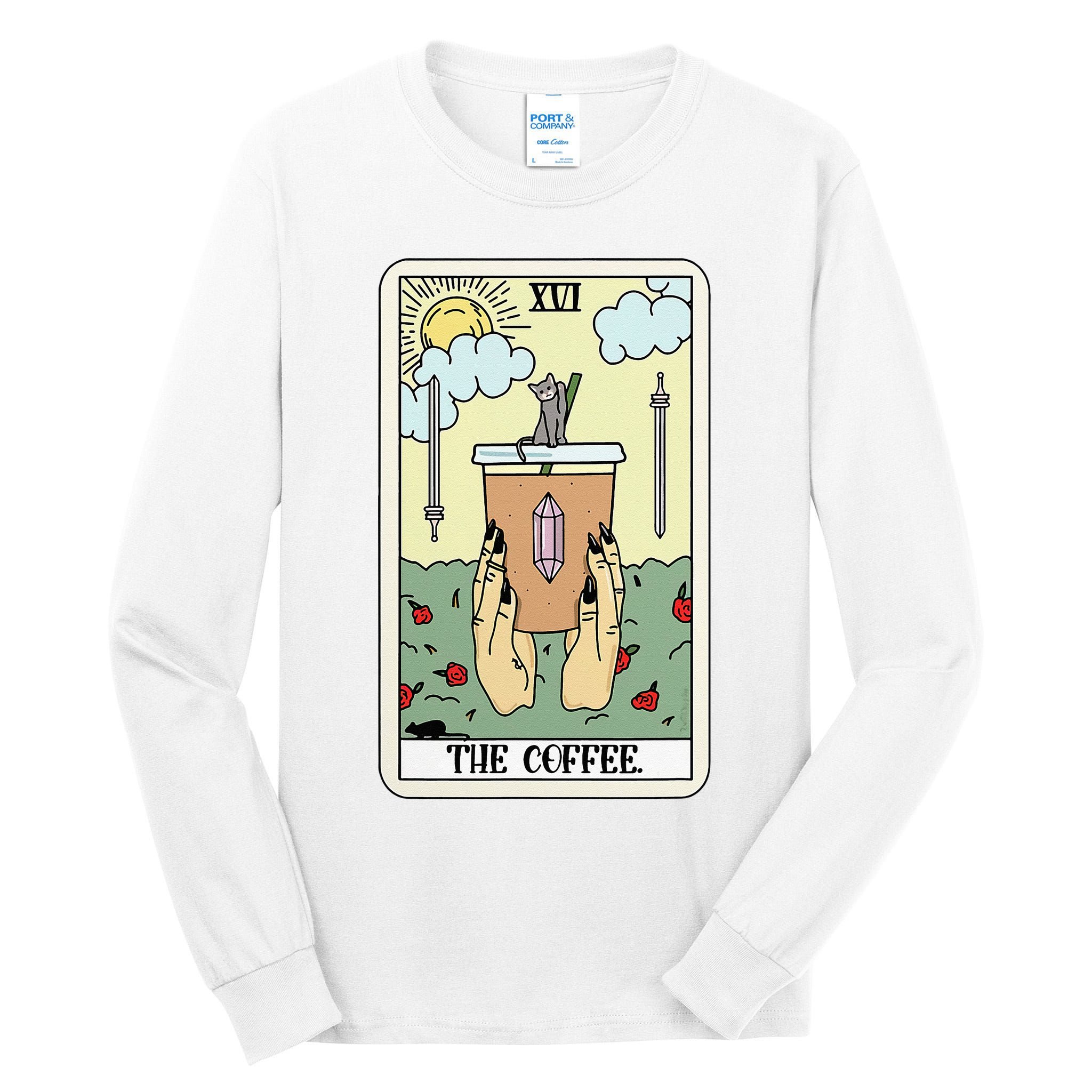 The Coffee Tarot Card Coffee Lover Caffeinated Witchy Hand Tall Long Sleeve T-Shirt
