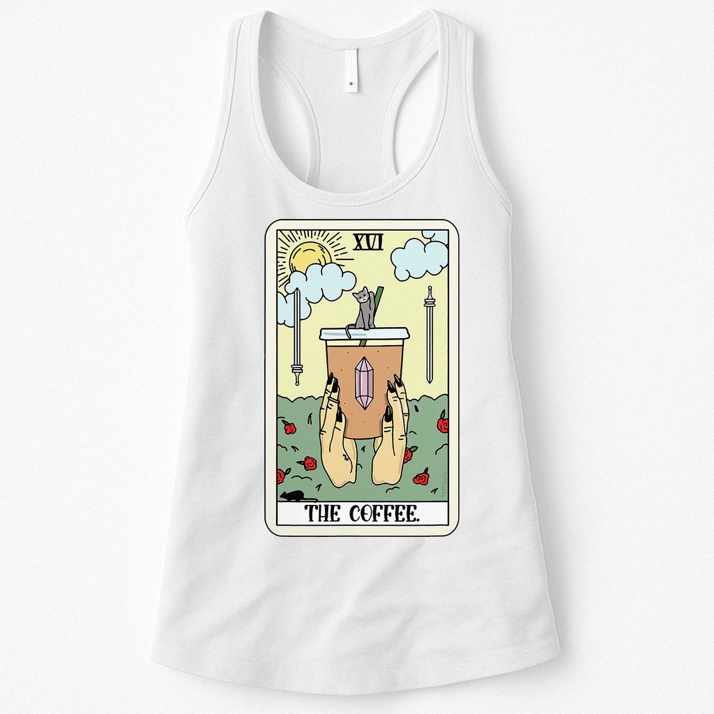 The Coffee Tarot Card Coffee Lover Caffeinated Witchy Hand Womens Tank Top