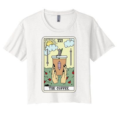 The Coffee Tarot Card Coffee Lover Caffeinated Witchy Hand Women's Crop Top Tee