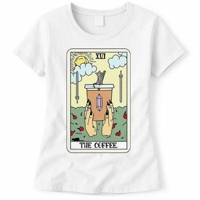 The Coffee Tarot Card Coffee Lover Caffeinated Witchy Hand Womens T-Shirt