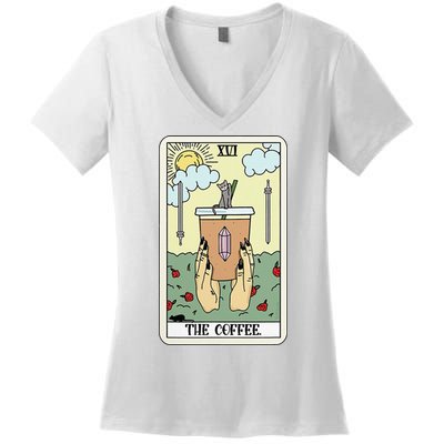 The Coffee Tarot Card Coffee Lover Caffeinated Witchy Hand Women's V-Neck T-Shirt