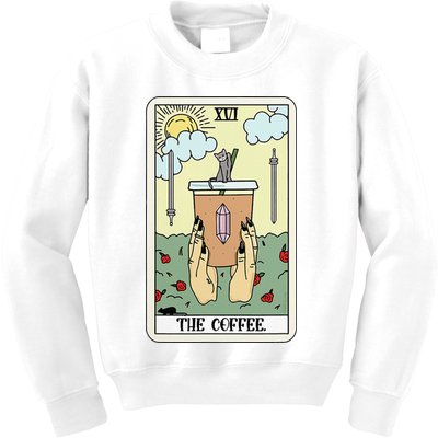 The Coffee Tarot Card Coffee Lover Caffeinated Witchy Hand Kids Sweatshirt