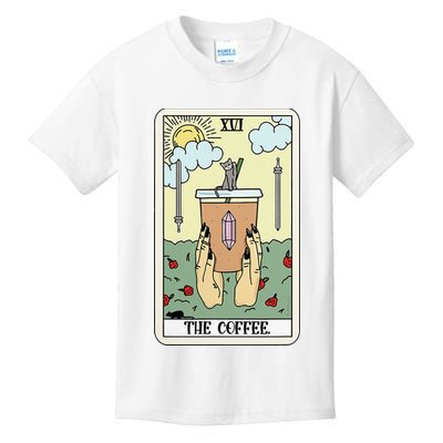The Coffee Tarot Card Coffee Lover Caffeinated Witchy Hand Kids T-Shirt