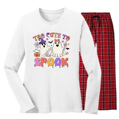 Too Cute To Spook Halloween Women's Long Sleeve Flannel Pajama Set 