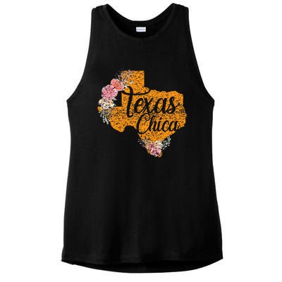 Texas Chica Texan Texas Map Texas Chica Ladies PosiCharge Tri-Blend Wicking Tank