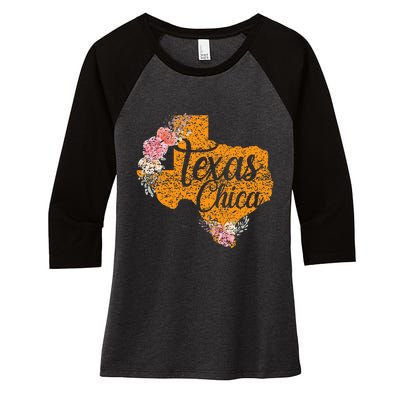 Texas Chica Texan Texas Map Texas Chica Women's Tri-Blend 3/4-Sleeve Raglan Shirt