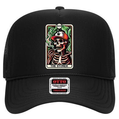 Tarot Card The Stoner Weed Lover Skeleton Cannabis 420 High Crown Mesh Back Trucker Hat