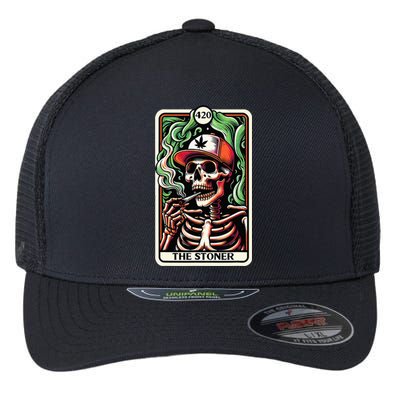 Tarot Card The Stoner Weed Lover Skeleton Cannabis 420 Flexfit Unipanel Trucker Cap