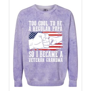 Too Cool To Be A Regular Papa So I Veteran Grandma Father Gift Colorblast Crewneck Sweatshirt