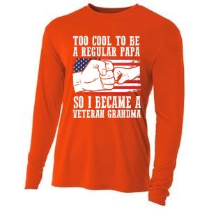 Too Cool To Be A Regular Papa So I Veteran Grandma Father Gift Cooling Performance Long Sleeve Crew